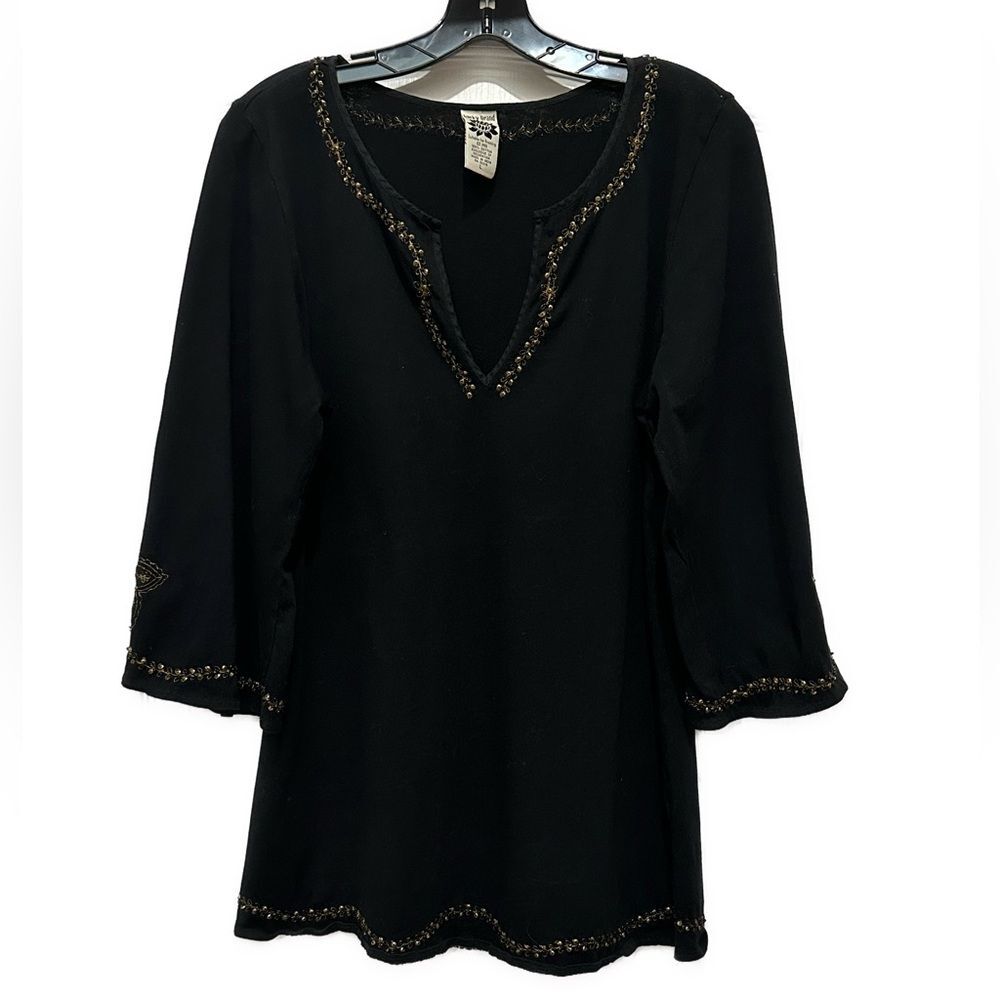 Lucky Brand Vintage Beaded and Embroidered Bell Sleeve Top Size L